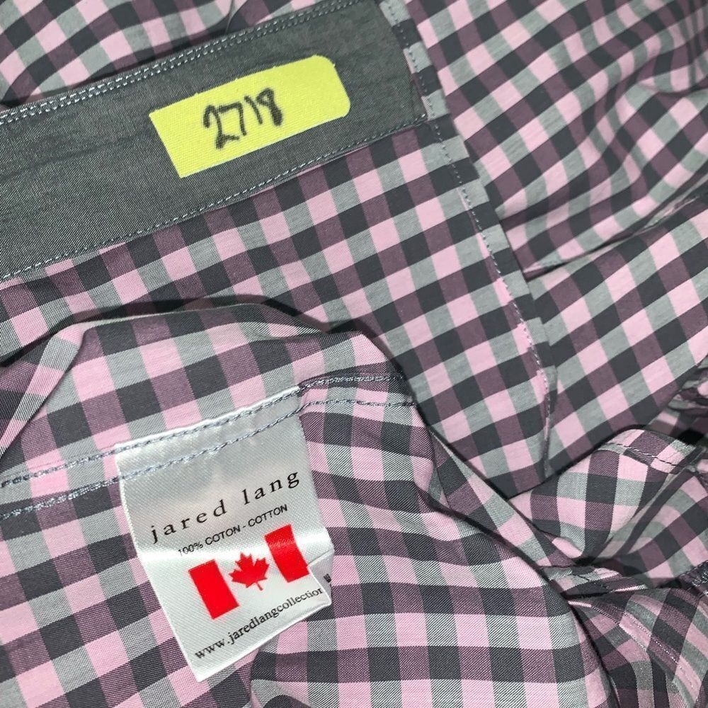 Jared Lang Check Gingham Gray Pink Button Down Sh… - image 7